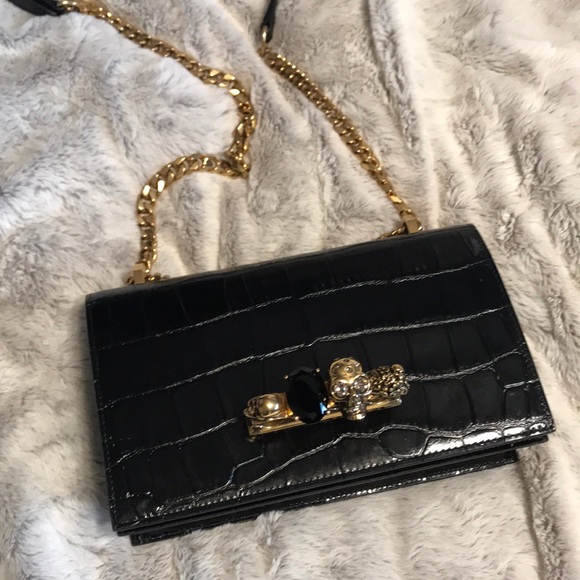 SOLD! Alexander McQueen Black Croc Jeweled Satchel - Picture 7 of 9